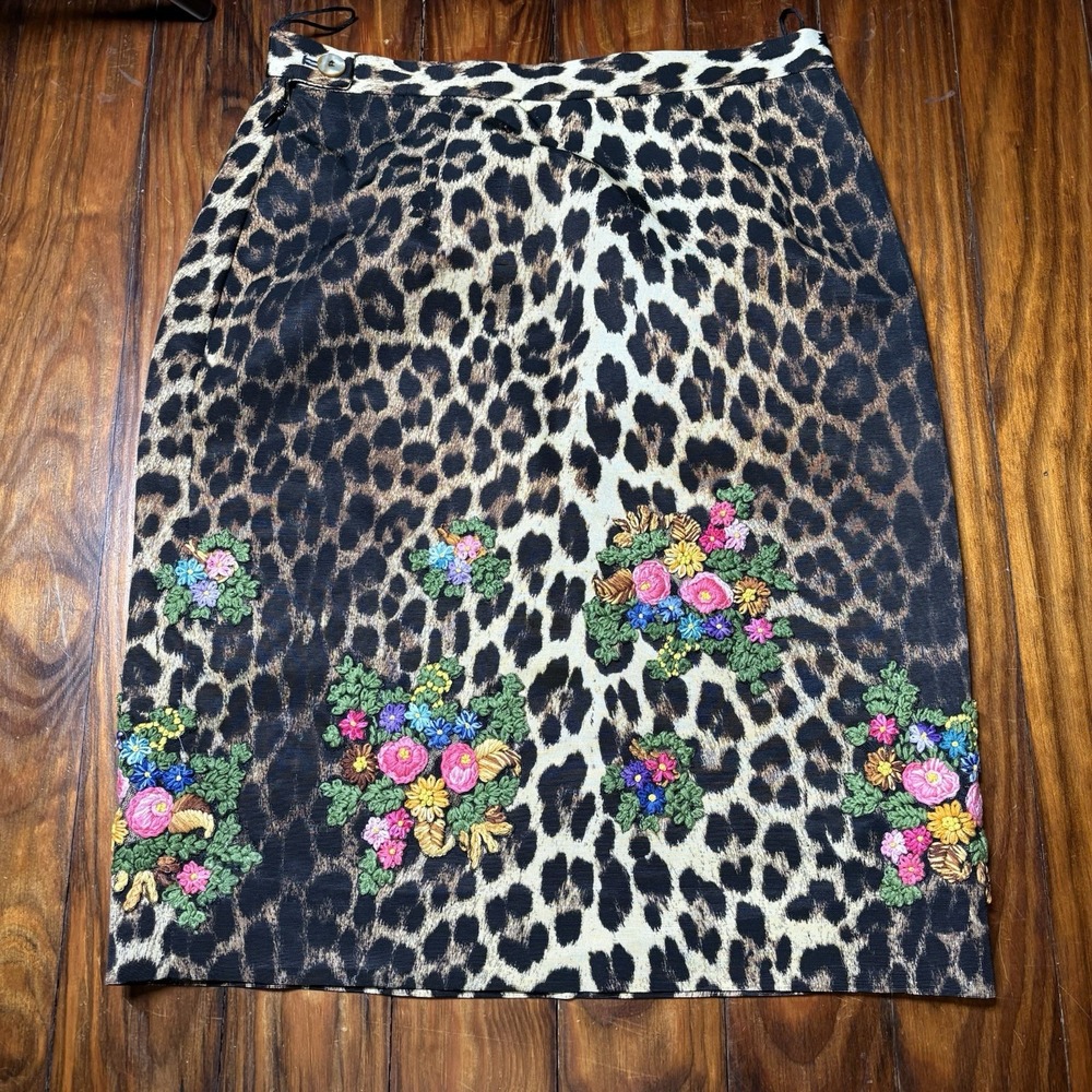 Vtg MOSCHINO Cheap and Chic Leopard Floral Embroidered Pencil Skirt Sz 8 A1574 - Picture 5 of 13
